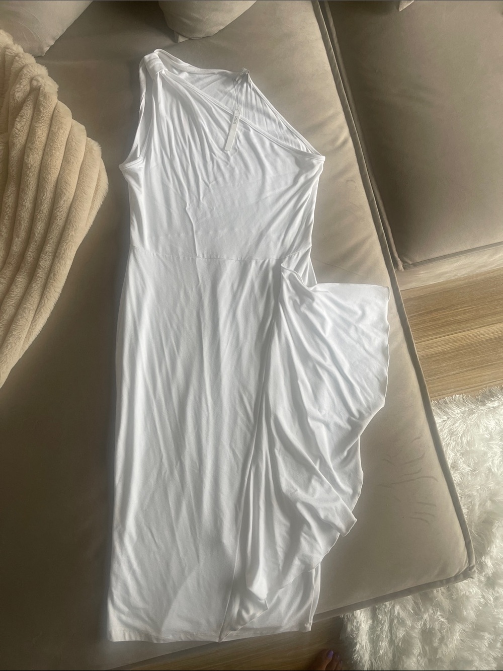 ASOS White One-Shoulder Draped Tunic midi dress